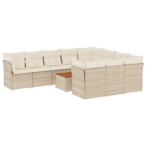 vidaXL 11-tlg. Garten-Sofagarnitur mit Kissen Beige Poly Rattan