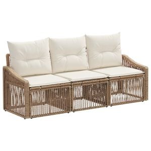 vidaXL Gartensofa-set 3 stk. Beige Poly-Rattan