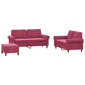 vidaXL 3-tlg. Sofagarnitur mit Kissen Weinrot Samt