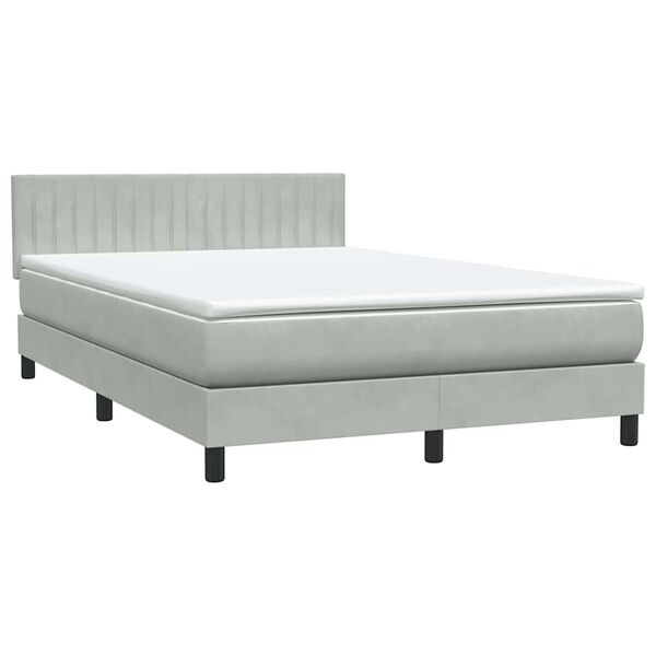 vidaXL Boxspringbett mit Matratze Hellgrau 140x210 cm Samt