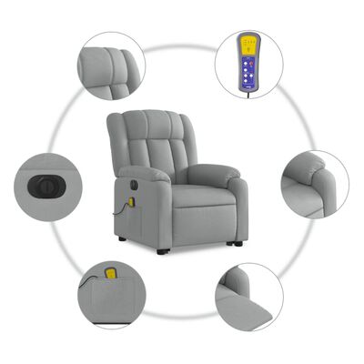 vidaXL Elektrischer Massagesessel mit Aufstehhilfe Hellgrau Stoff