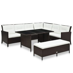 vidaXL 3-tlg. Garten-Lounge-Set mit Auflagen Poly Rattan Braun