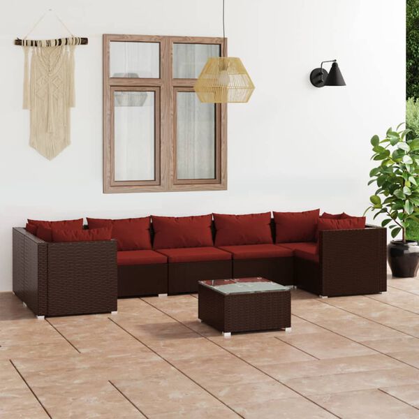 vidaXL 8-tlg. Garten-Lounge-Set mit Kissen Poly Rattan Braun