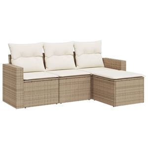 vidaXL 4-tlg. Garten-Sofagarnitur mit Kissen Beige Poly Rattan