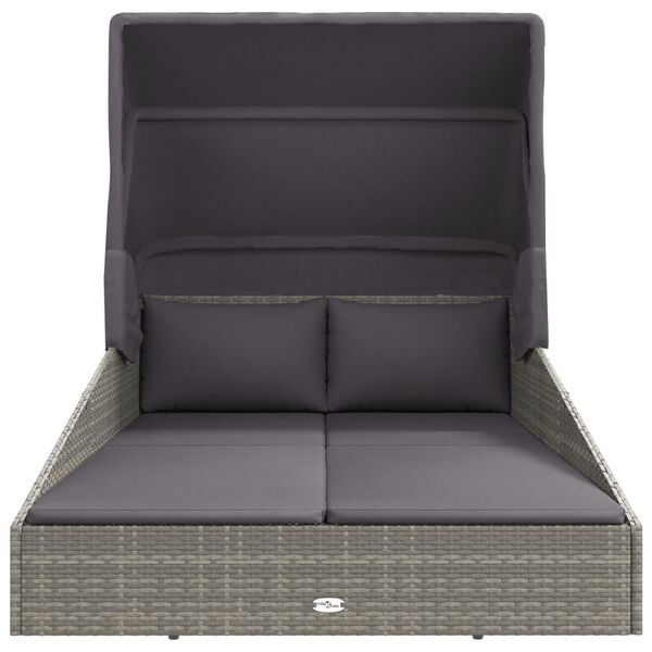 vidaXL Sonnenliege mit Faltdach Grau 200x114x128 cm Poly Rattan