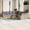 vidaXL 11-tlg. Garten-Sofagarnitur mit Kissen Beige Poly Rattan