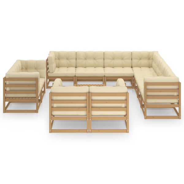 vidaXL 12-tlg. Garten-Lounge-Set mit Kissen Honigbraun Massivholz