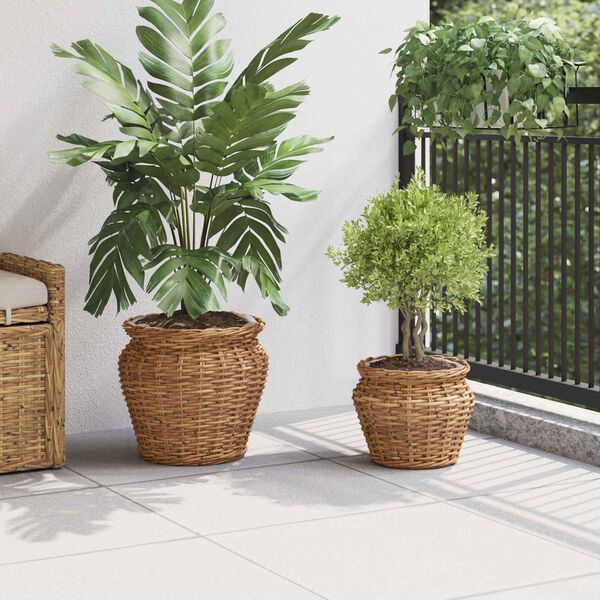 vidaXL Blumentopfkorb mit Speicher 2 pcs Braun Lacak Rattan