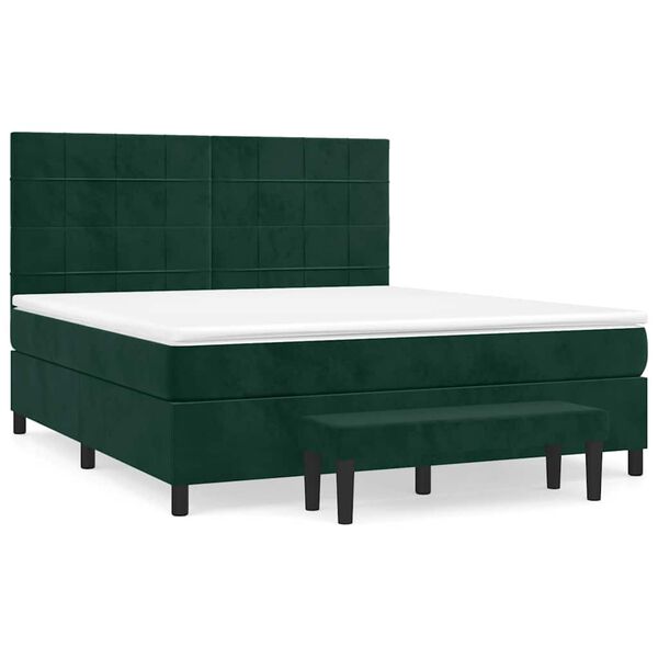 vidaXL Boxspringbett mit Matratze Dunkelgr&uuml;n 180x200 cm Samt
