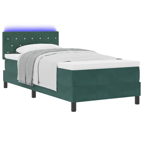 vidaXL LED Boxspringbett mit Matratze Dunkelgr&uuml;n 100 x 200 cm Samt