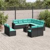 vidaXL 12-tlg. Garten-Sofagarnitur mit Kissen Schwarz Poly Rattan