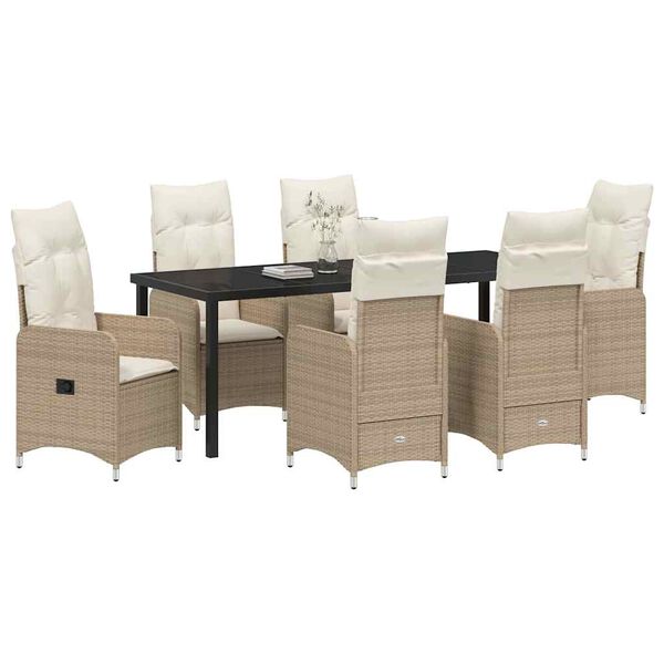 vidaXL Garten Essgruppe mit Kissen 7 pcs Beige Poly-Rattan