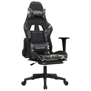 vidaXL Gamingstuhl mit Massage Fu&szlig;st&uuml;tze Schwarz Tarnfarben Kunstleder
