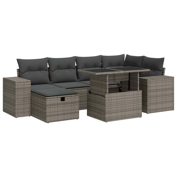 vidaXL 8-tlg. Garten-Sofagarnitur mit Kissen Grau Poly Rattan