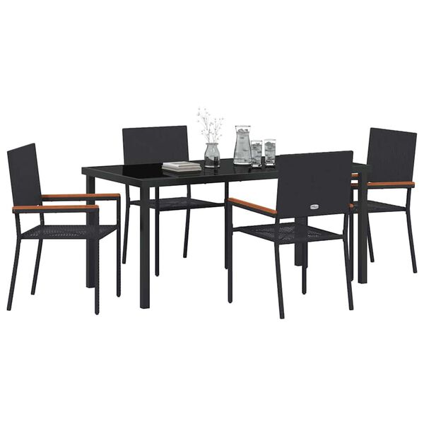 vidaXL Garten Essgruppe mit Kissen 5 pcs Schwarz Poly-Rattan