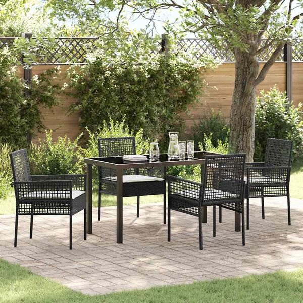 vidaXL Garten Essgruppe mit Kissen 5 pcs Schwarz Poly-Rattan