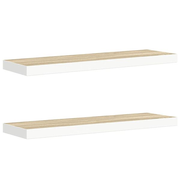 vidaXL Schweberegale 2 Stk. Eichen-Optik und Wei&szlig; 80x23,5x3,8 cm MDF