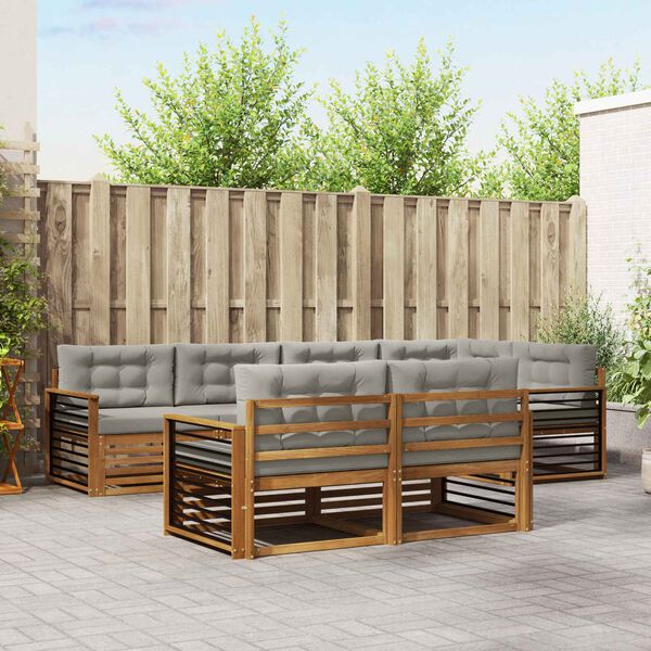 vidaXL Outdoor-Sofagarnitur mit Kissen 7 pcs Nat&uuml;rlich und Hellgrau