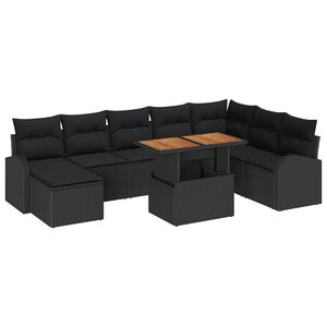 vidaXL Garten-Sofa-Set mit Kissen 9 pcs Schwarz