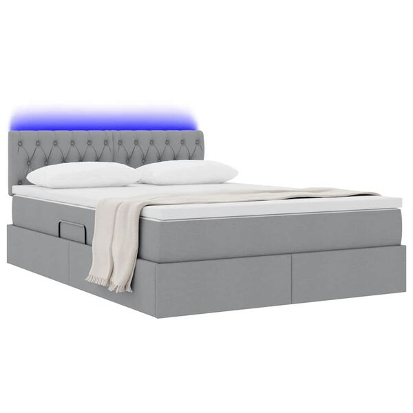 vidaXL Bett mit Stauraum und LED Hellgrau 140 x 190 cm Polyester