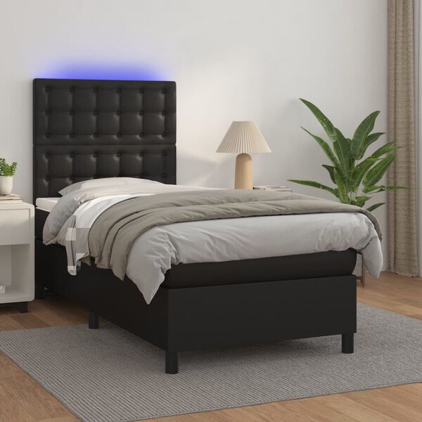 vidaXL Boxspringbett mit Matratze & LED Schwarz 90x200 cm Kunstleder