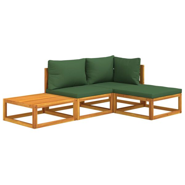 vidaXL 4-tlg. Garten-Lounge-Set mit Gr&uuml;nen Kissen Massivholz