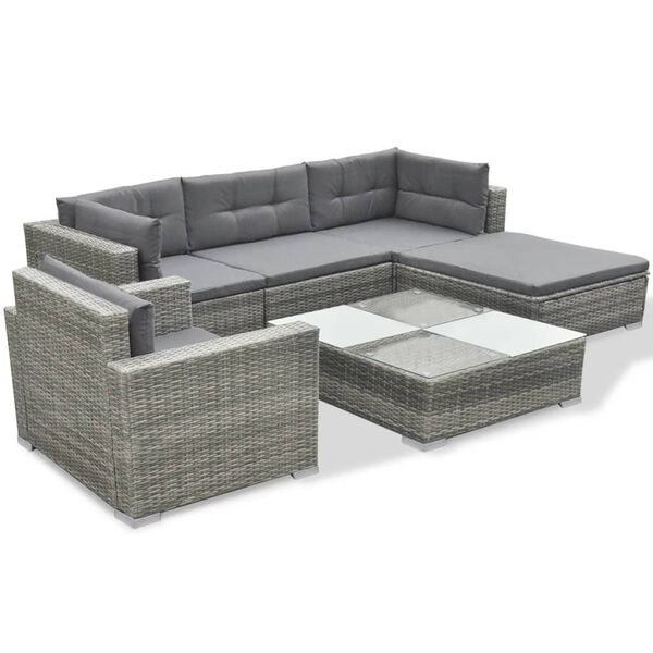 vidaXL 6-tlg. Garten-Lounge-Set mit Auflagen Poly Rattan Grau
