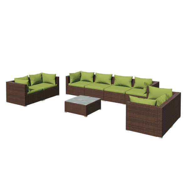 vidaXL 9-tlg. Garten-Lounge-Set mit Kissen Poly Rattan Braun