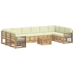 vidaXL Outdoor-Sofagarnitur mit Kissen 11 pcs Wei&szlig; und Creme Polyester
