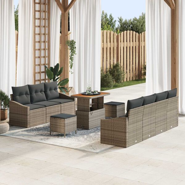 vidaXL Garten-Sofa-Set mit Kissen mit Speicher mit Kissen 10 pcs Grau