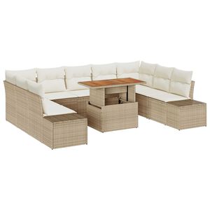 vidaXL Garten-Sofa-Set mit Speicher 10 pcs Beige Poly Rattan