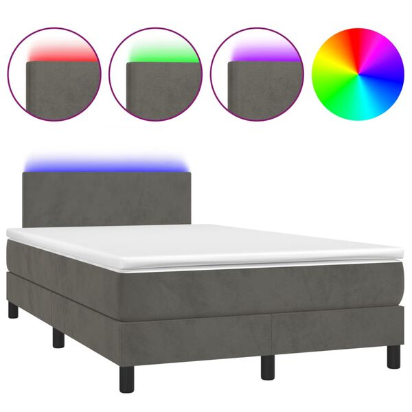 vidaXL Boxspringbett mit Matratze & LED Dunkelgrau 120x200 cm Samt