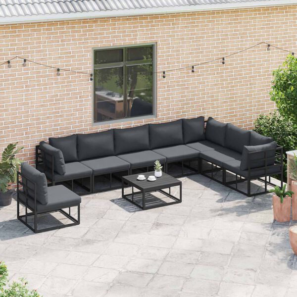 vidaXL Gartensofa-set mit Kissen 9 pcs Schwarz Aluminium