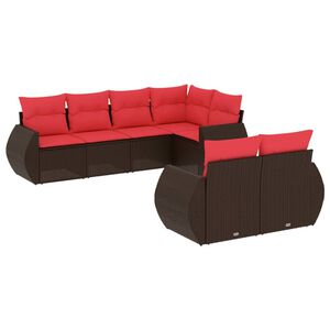 vidaXL 7-teiliges Gartensofa-Set mit Kissen, braun, Polyrattan