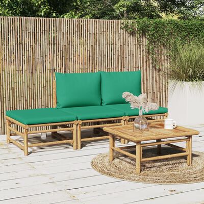 vidaXL 4-tlg. Garten-Lounge-Set mit Grünen Kissen Bambus