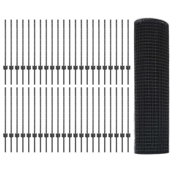 vidaXL Zaun mit Pfosten Grau 0,8 x 100 m Stahl und PVC