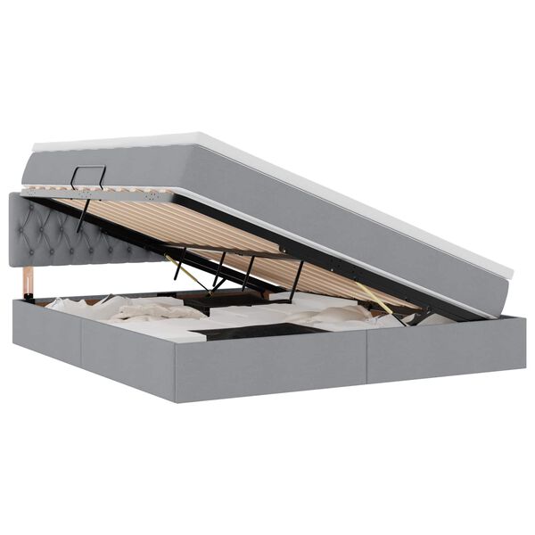 vidaXL Bett mit Stauraum und LED mit LED Hellgrau 160 x 200 cm Stoff