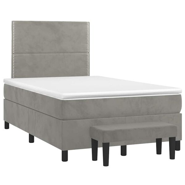 vidaXL Boxspringbett mit Matratze Hellgrau 120x190 cm Samt