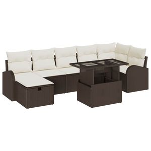 vidaXL Garten-Sofa-Set mit Kissen mit Speicher 8 pcs Braun Poly Rattan