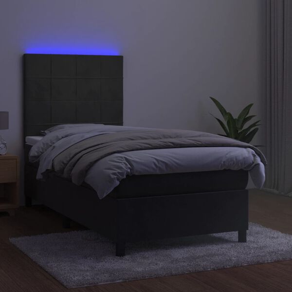 vidaXL Boxspringbett mit Matratze & LED Dunkelgrau 90x200 cm Samt