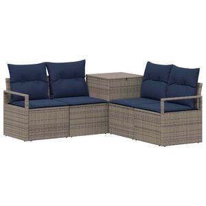 vidaXL Sofa Set 5 stk. Grau und Marineblau Polyrattan und Stahl