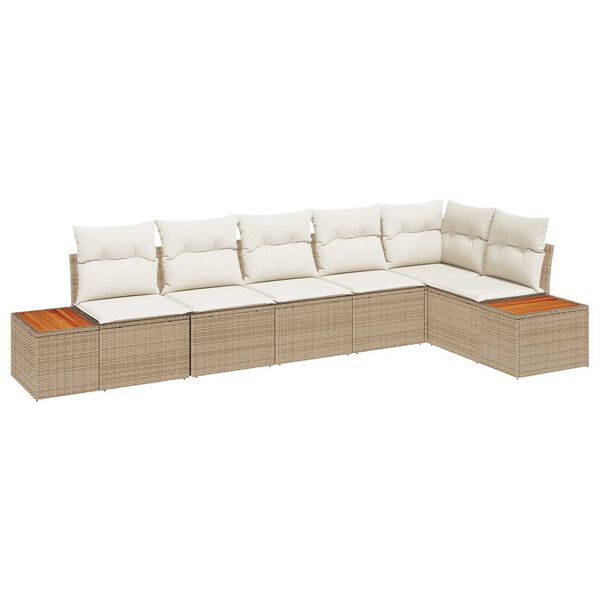 vidaXL Garten-Sofa-Set mit Kissen 6 pcs Beige und Creme Poly Rattan