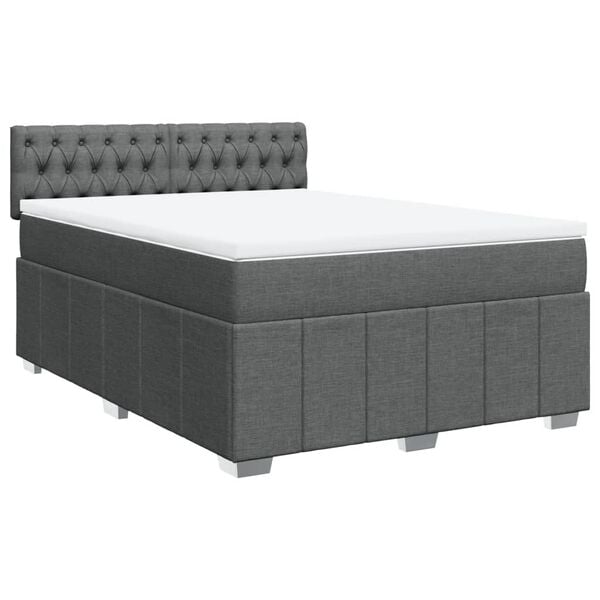 vidaXL Boxspringbett mit Matratze Dunkelgrau 140x190 cm Stoff