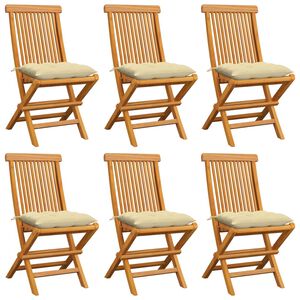 vidaXL Gartenst&uuml;hle mit Cremewei&szlig;en Kissen 6 Stk. Massivholz Teak