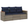 vidaXL 3-teiliges Gartensofa-Set mit Kissen, grau, Polyrattan