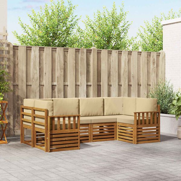 vidaXL Ecksofa Set mit Kissen 6 pcs Natur Massivholz Akazie