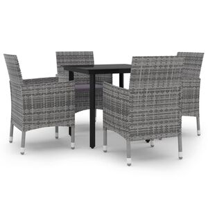 vidaXL 5-tlg. Garten-Essgruppe mit Auflagen Poly Rattan und Glas