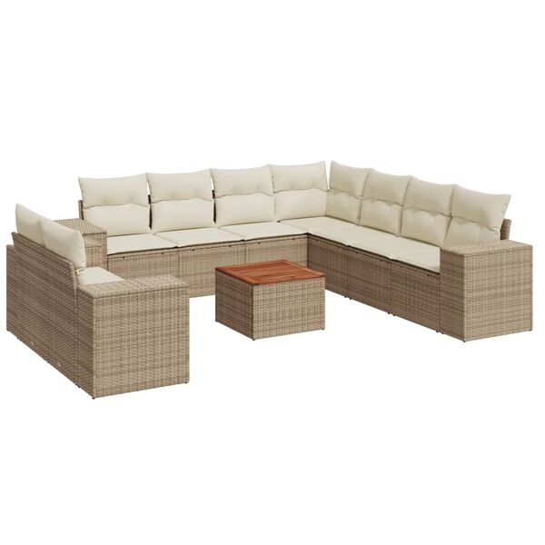 vidaXL 10-tlg. Garten-Sofagarnitur mit Kissen Beige Poly Rattan