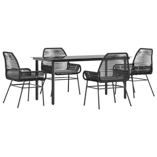 vidaXL 5-tlg. Garten-Essgruppe mit Kissen Schwarz Poly Rattan Glas