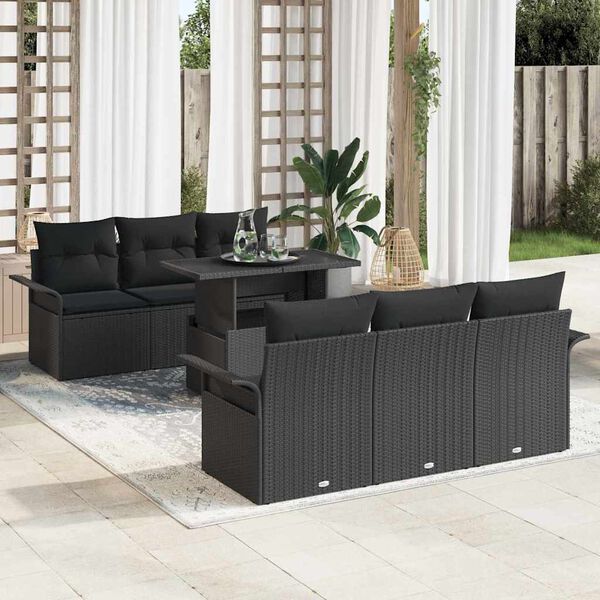 vidaXL Gartensofa-set mit Kissen 7 pcs Schwarz Poly-Rattan